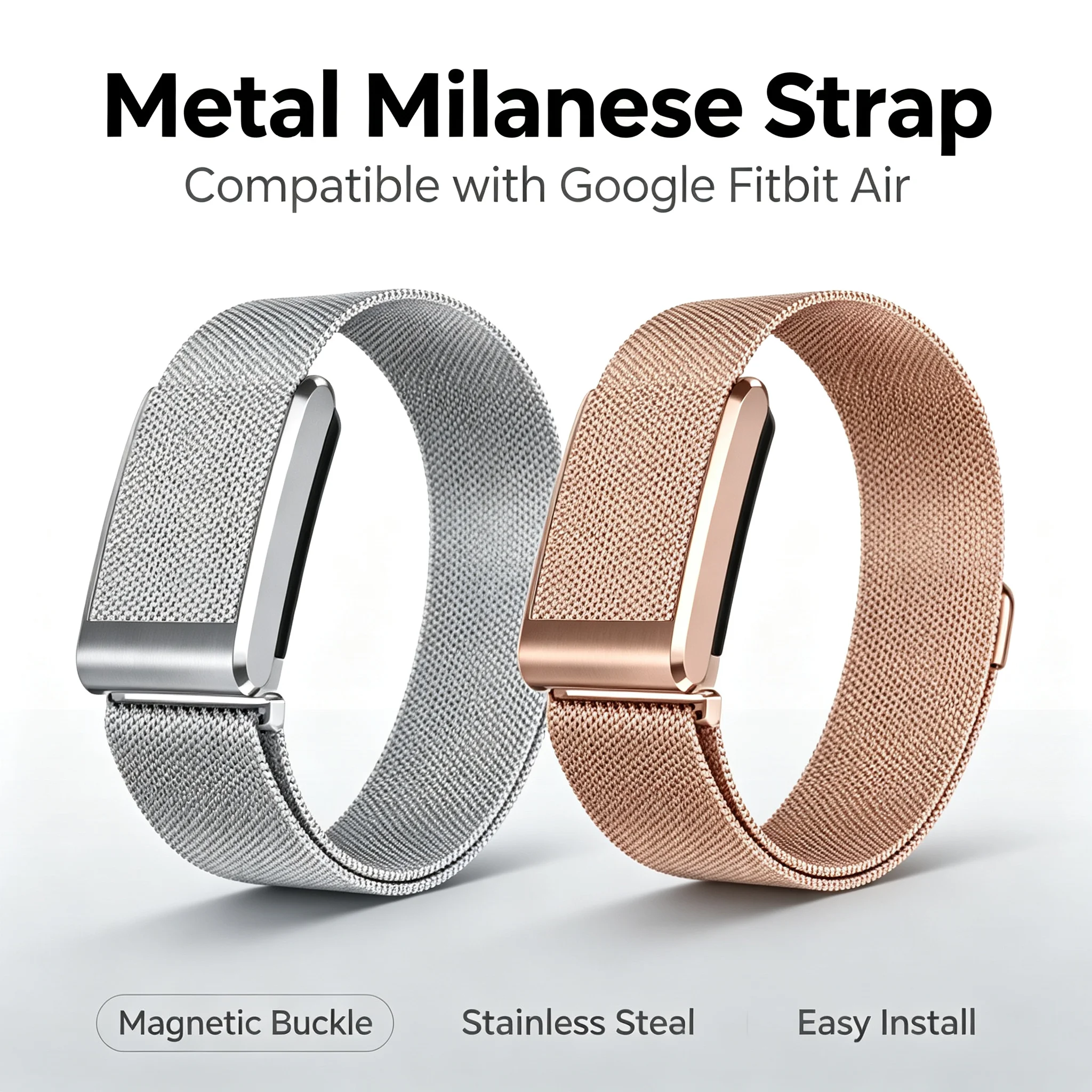 Stainless Steel Milanese Loop Strap Compatible with Google Fitbit Air Magnetic Mesh Replacement Bracelet Watch band Accessories