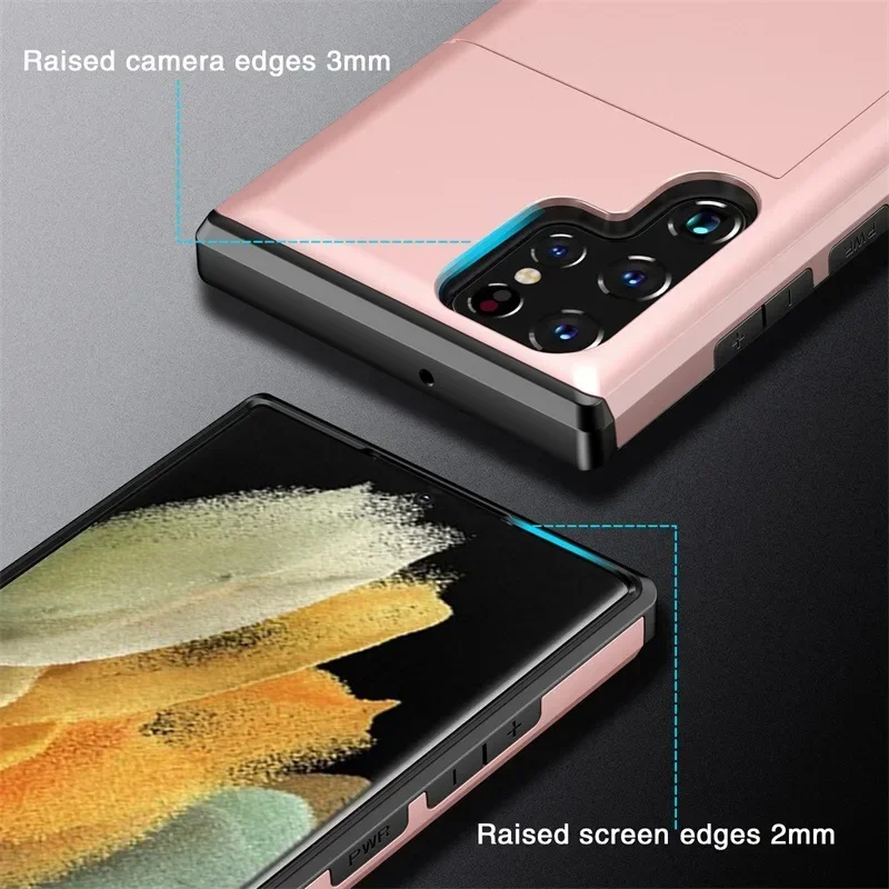 For Samsung Galaxy S24 S25 Ultra S23 S21 S20 FE S22 Plus + Note 20 ultra A55 Phone Case Invisible Card Slot Holder Wallet Cover