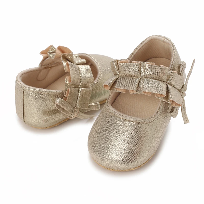 Sweet Girl Bow Decoration Princess Flat Shoes With Non Slip Fabric Sole Walking Newborn Baby Crib Dress 0-18M