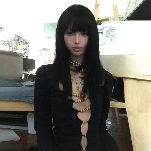 Imagen 2 del producto Karrram japonés Y2k ahueca hacia fuera las camisetas Vintage Harajuku con cuentas camiseta 2000s estética manga larga camisetas ajustadas Retro americano