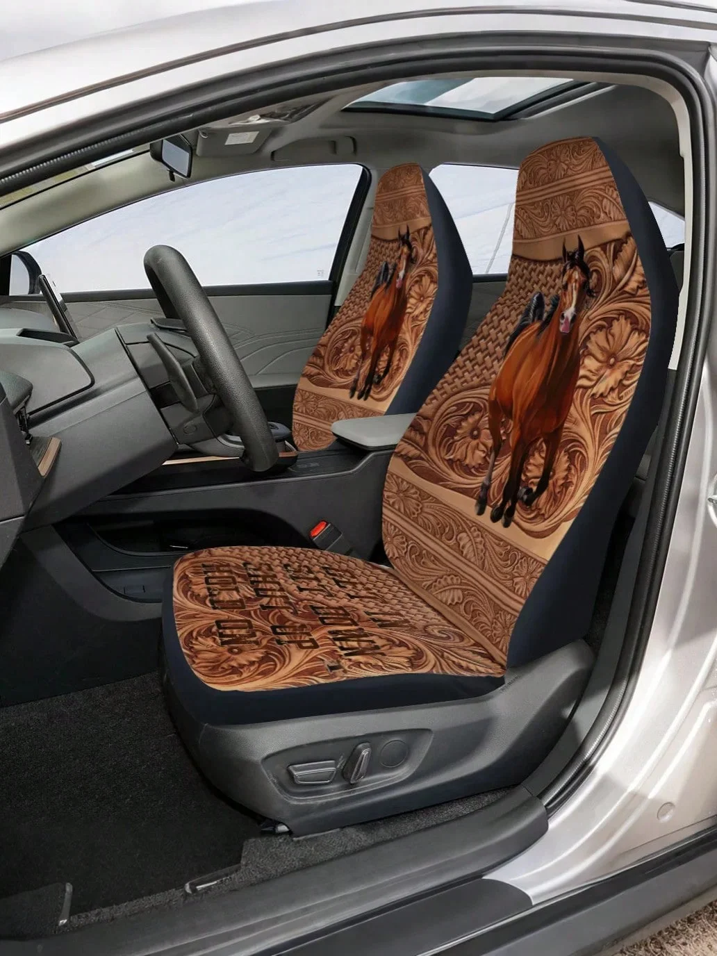 قطعة واحدة من غطاء مقعد السيارة المنقوش على شكل حصان جالوب - واقي مقعد فردي مطبوع بنسيج ثلاثي الأبعاد، مناسب عالمي لجانب السائق، قابل للتنفس #1
