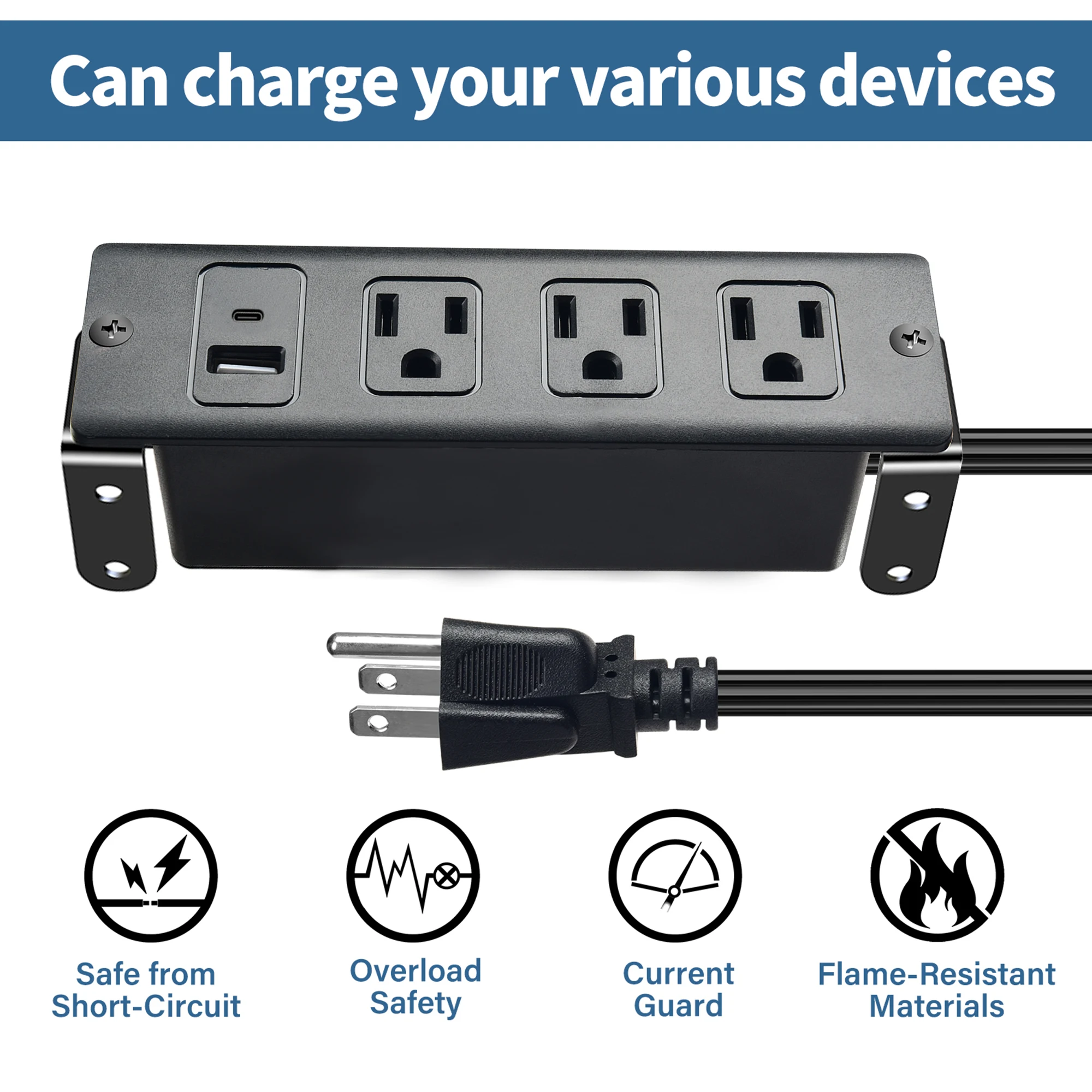 

U.S. Plug Furniture Recessed Power Plug Type C Recessed Power Outlet for L-Shaped Corner Tables, Side Tables, Desktop Power Plug