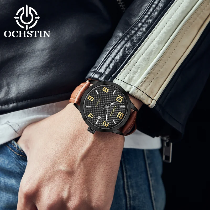 OCHSTIN Mens Self‑winding Pilot‑style Mechanical Watch Man Soft Comfortable Leather Band Water Resistant Luminous Hand Clock