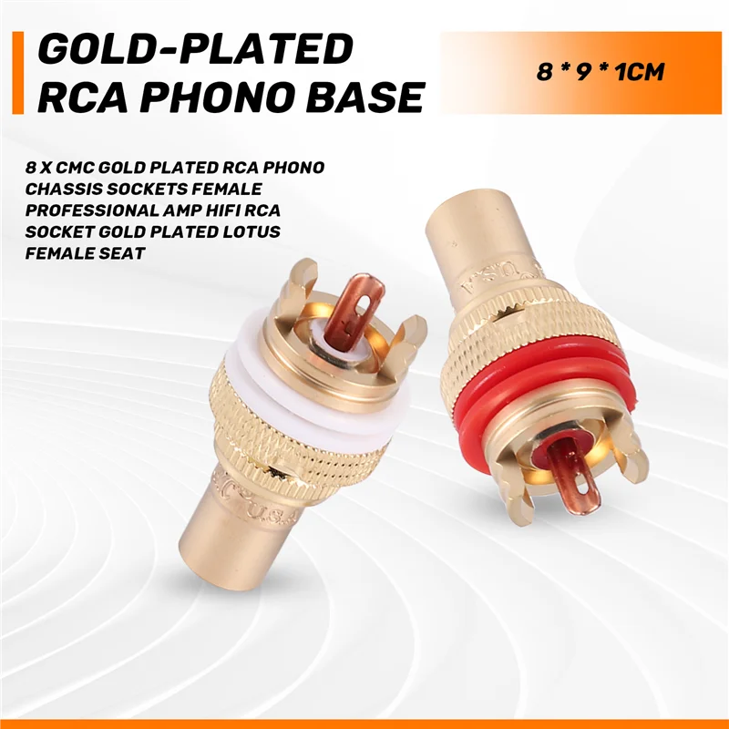 Y45A-8 X CMC Gold Plated RCA Phono CHASSIS SOCKETS Female Professional AMP HIFI RCA Socket Gold Plated Lotus Female Seat