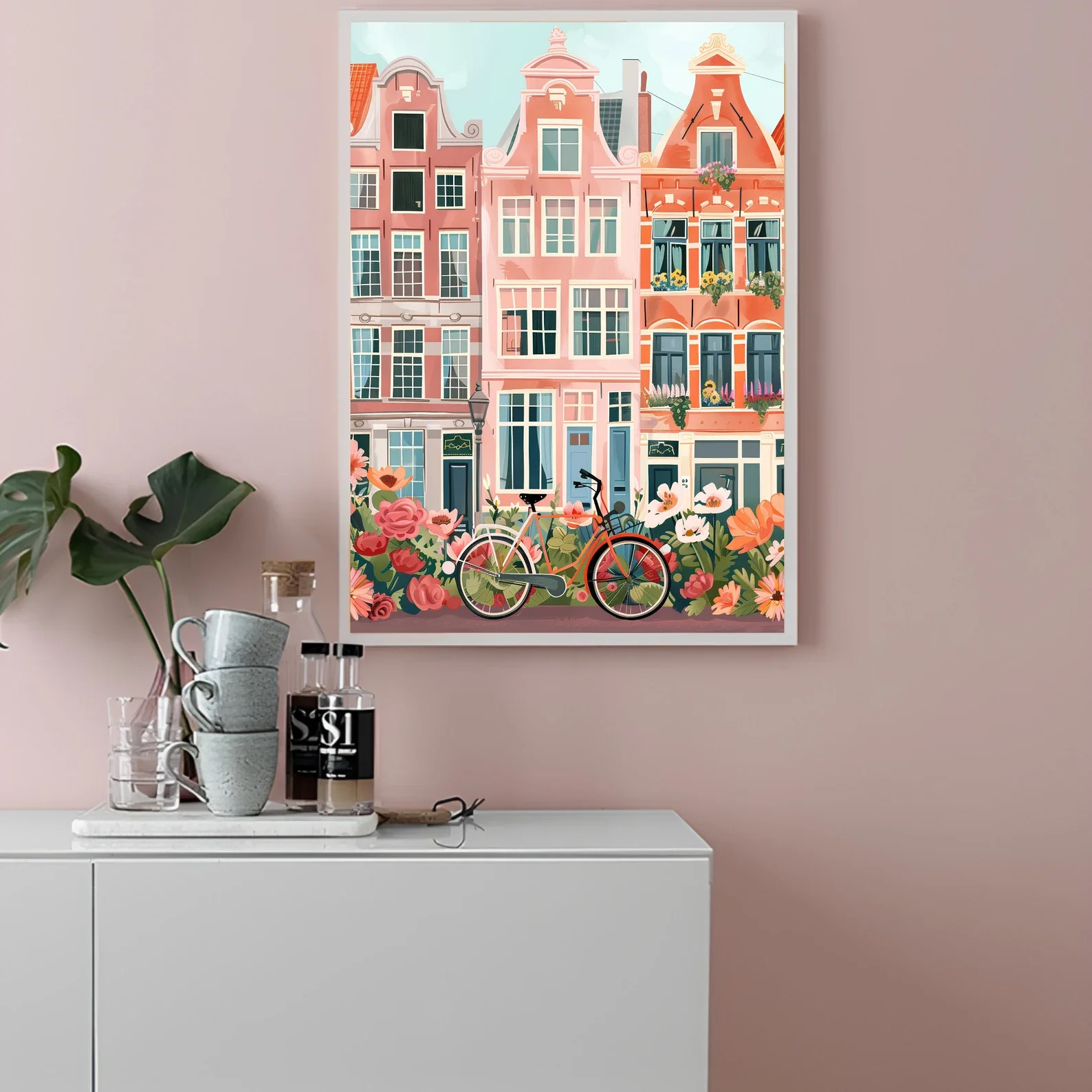 Impresión de Amsterdam, ilustración de Amsterdam, póster de viaje de Amsterdam, nueva ilustración de Yorker, póster de flores, impresión colorida para guardería