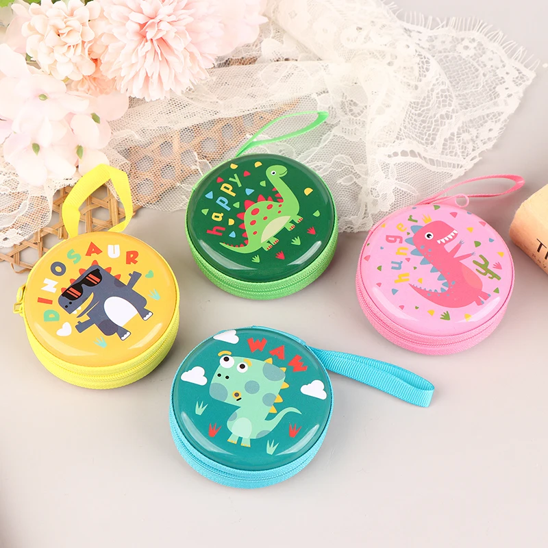 7.4x7.4x3cm Lovely Dinosaur Round Coin Purses Cute Print Wallet Zipper Change Purse For Boys Girls Earphones Storage Pouch