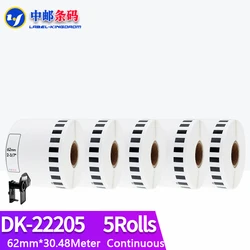 5 Rolls Brother Compatible DK-22205 Label 62mm*30.48Meter Continuous for Thermal Printer QL-700/QL-800 White Paper DK-2205