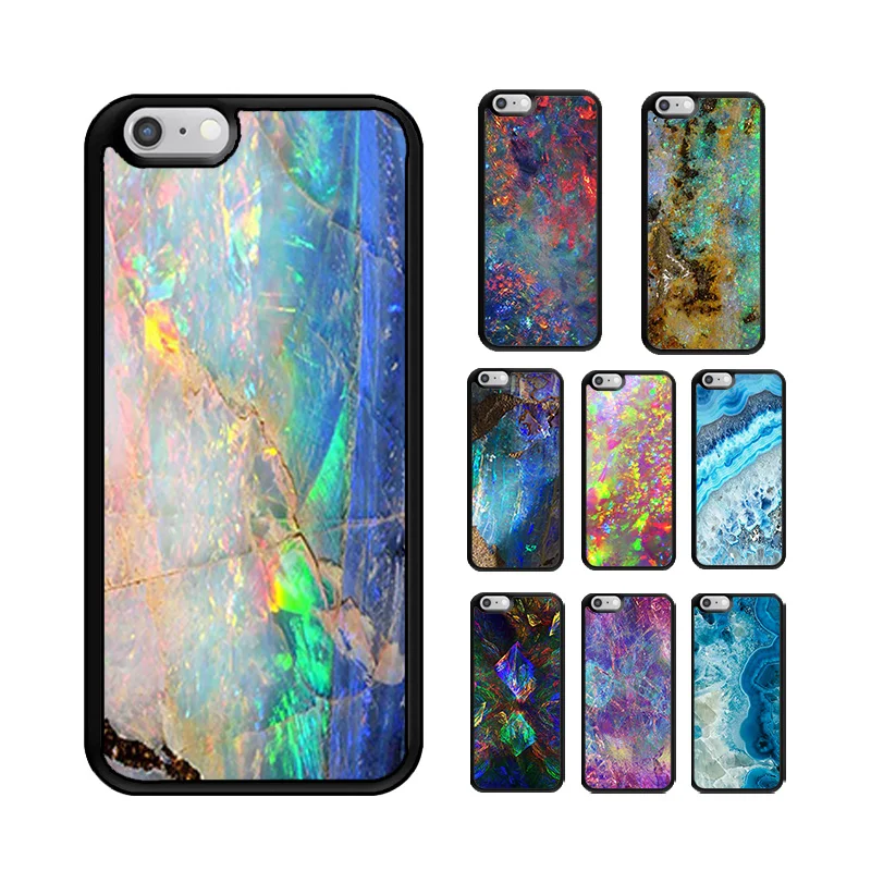 Phone Cover Case for iPhone 6 6S 7 8 PLUS X XS XR 11 12 13 MINI 14 15 PRO MAX Rubber Silicone Opal Agate Marble Stone