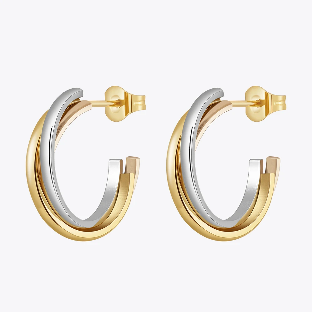 Enfashion Aretes Multi-Circle Hoop Earrings Plated Gold Stainless Steel For Women's Fashion Simple Jewelry Everydaywear E241574