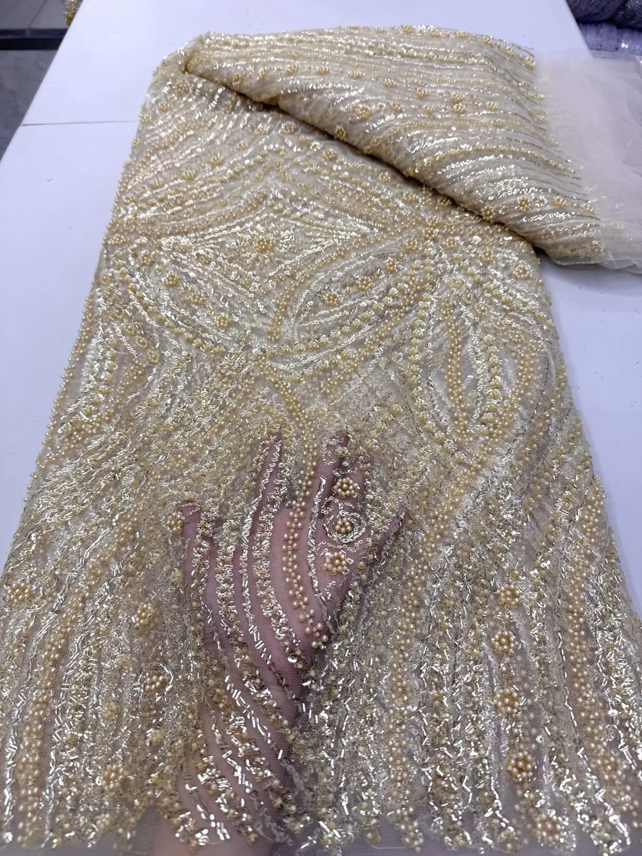 

Африканский нигерийский тюль с вышивкой пайетками, кружевная ткань, сетчатая ткань, для выпускных платьев, с бисером и камнями, высокое качество, 5 ярдов, 2026 JY513