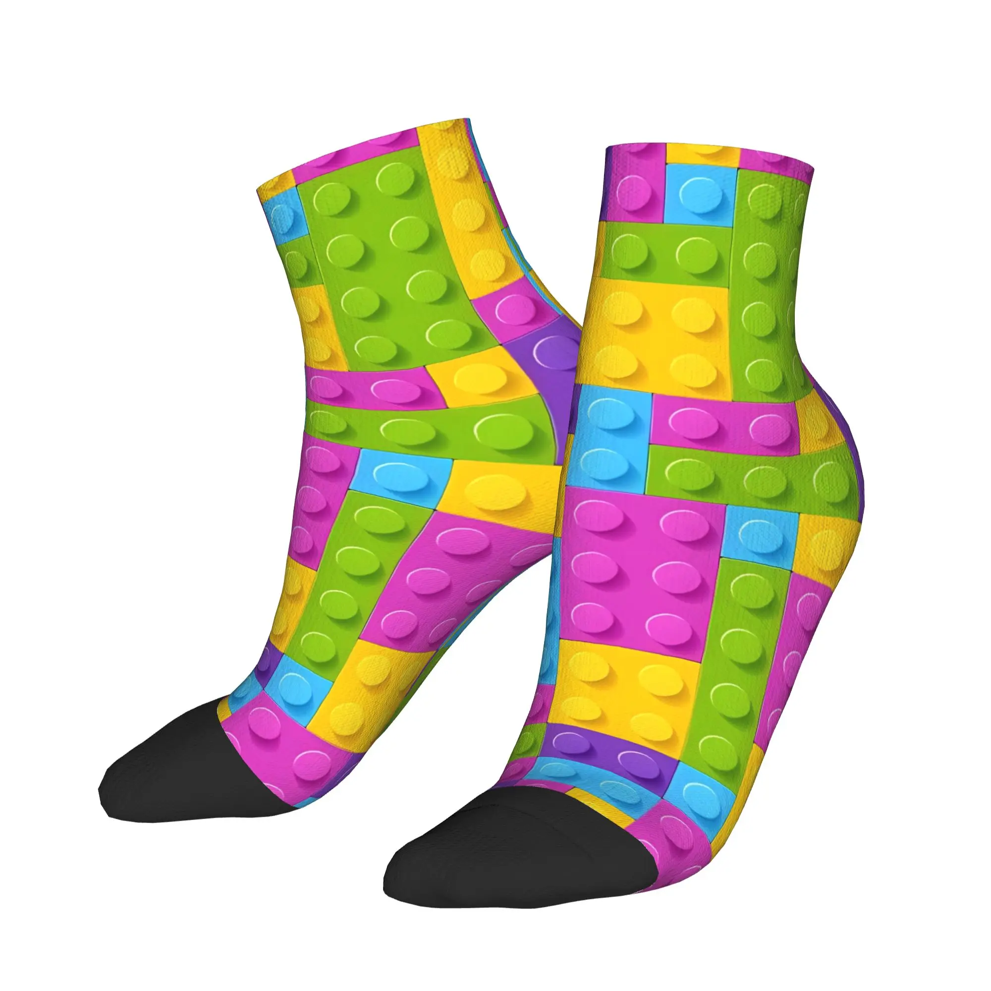 Pastel Rainbow Building Blocks Pattern Socks Spring  Ankle Socks Casual Couple Breathable Socks Graphic Cycling Anti Skid Socks