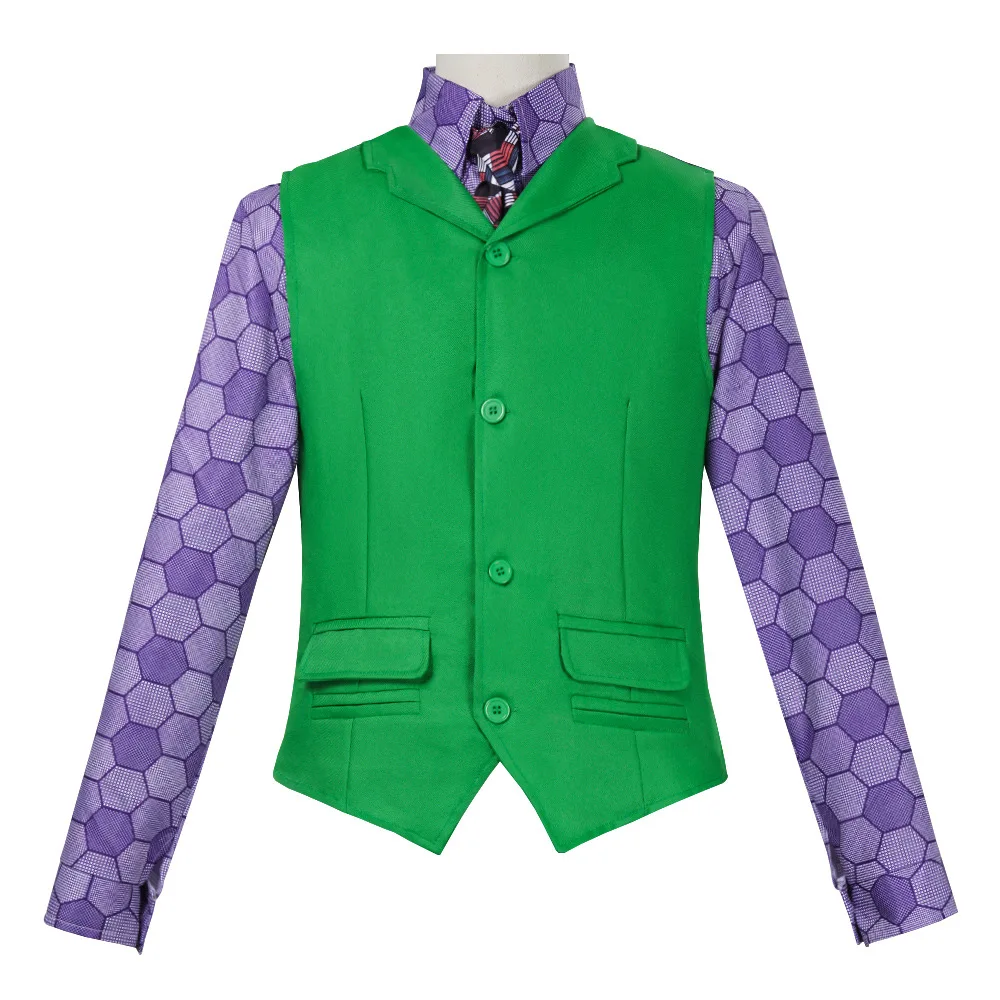 Joker Cosplay Fantsy Shirts Weste Kostüm Super Bösewicht Disguise Männer Outfit Männliche Disguise Tops Junge Halloween Party Fantasia Anzug