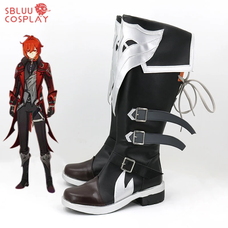 SBluuCosplay Genshin Impact Cosplay Diluc Cosplay Shoes Custom Made Boots