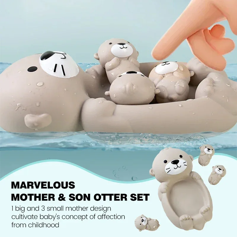 Otter Badspeelgoedset Speelset Badspeelgoed 1 Moeder Otter en 3 Babyotters Waterspeelgoed Bad Otters Speelgoed Familie Drijvend speelgoed voor baby's