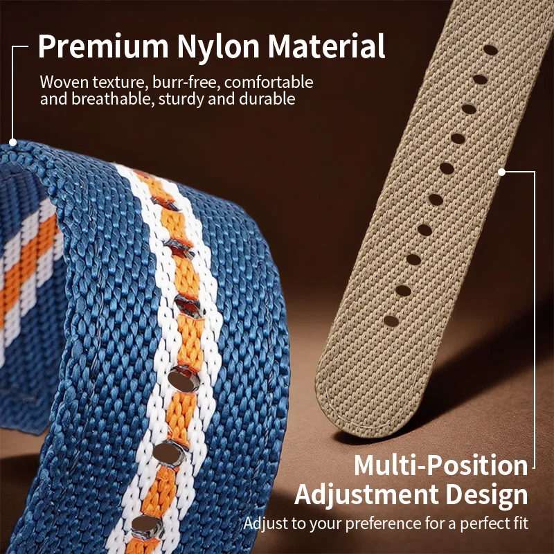 Diagonal Striped Woven Nylon Watch Strap 18/20/22/24mm Quick-Release Design with Metal Pin Buckle, Adjustable and Comfortable Universal Watch Strap