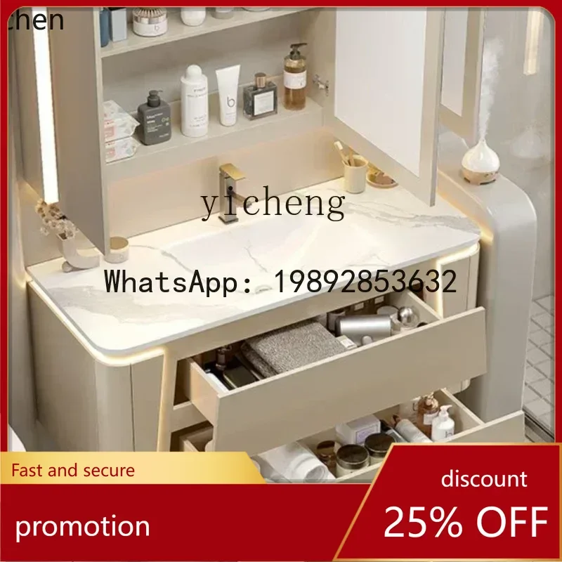 

YFY Stone Plate Hot Bending Whole Washbin Bathroom Cabinet Combination Bathroom Table Oak Paint Rounded Corners