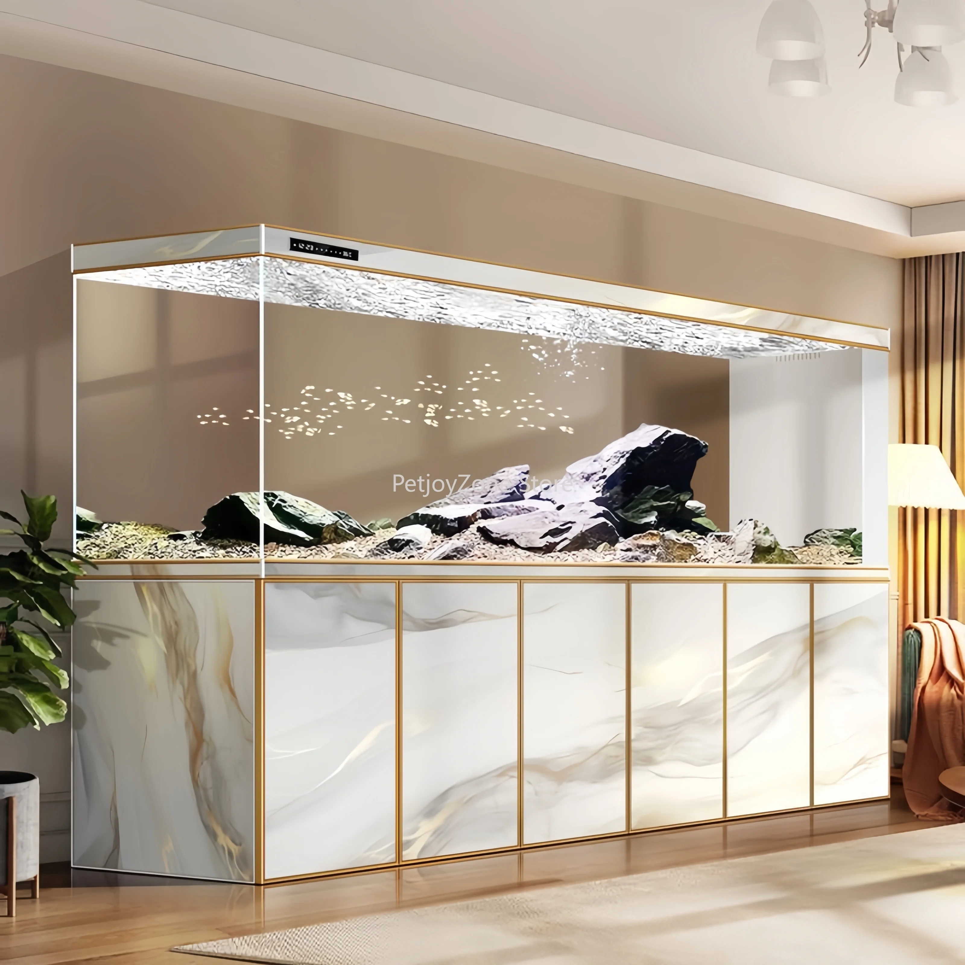 Large-size Eco-friendly Energy Saving Durable Luxury Transparent Aquarium 5W Glass Design For Living Room Bathroom & Bedroom Fis