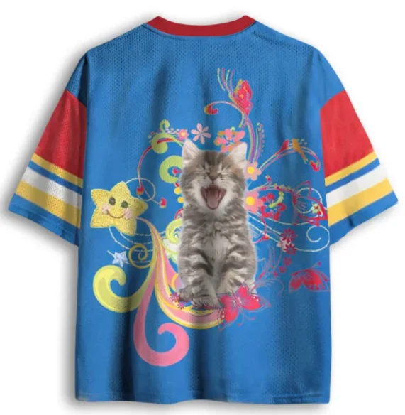 Adults and Children Happy To The Point of Blur, Quirky Yawning Cat 3D Printed Jersey, Niche Quirky Color-block Street T-shirt