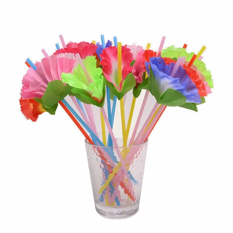 20Pcs Luau Hawaiian Theme Party Flower Drinking Straws for Summer Beach Tropical Hawaii Birthday Wedding Party Decoration