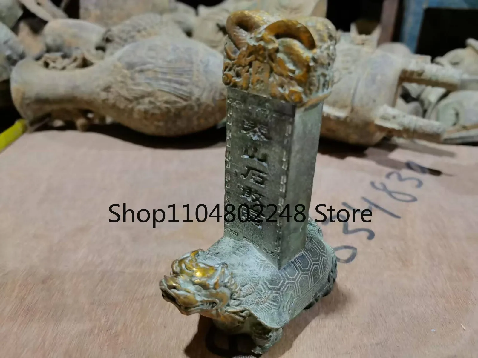 China Come From FOLK Collection Copper Gilded Dragon Turtle Towing Stele