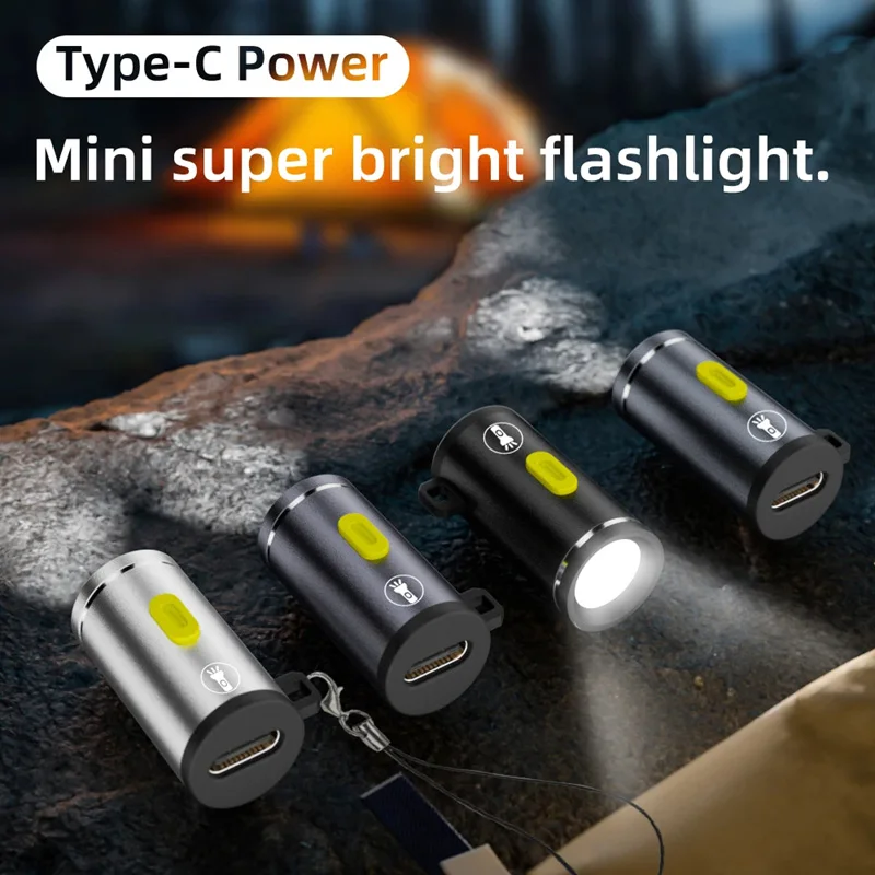 Type-C LED Multifunctional Strong Light Pocket Keychain Flashlight Outdoor Hiking Camping Mini Flashlight Small Torch light