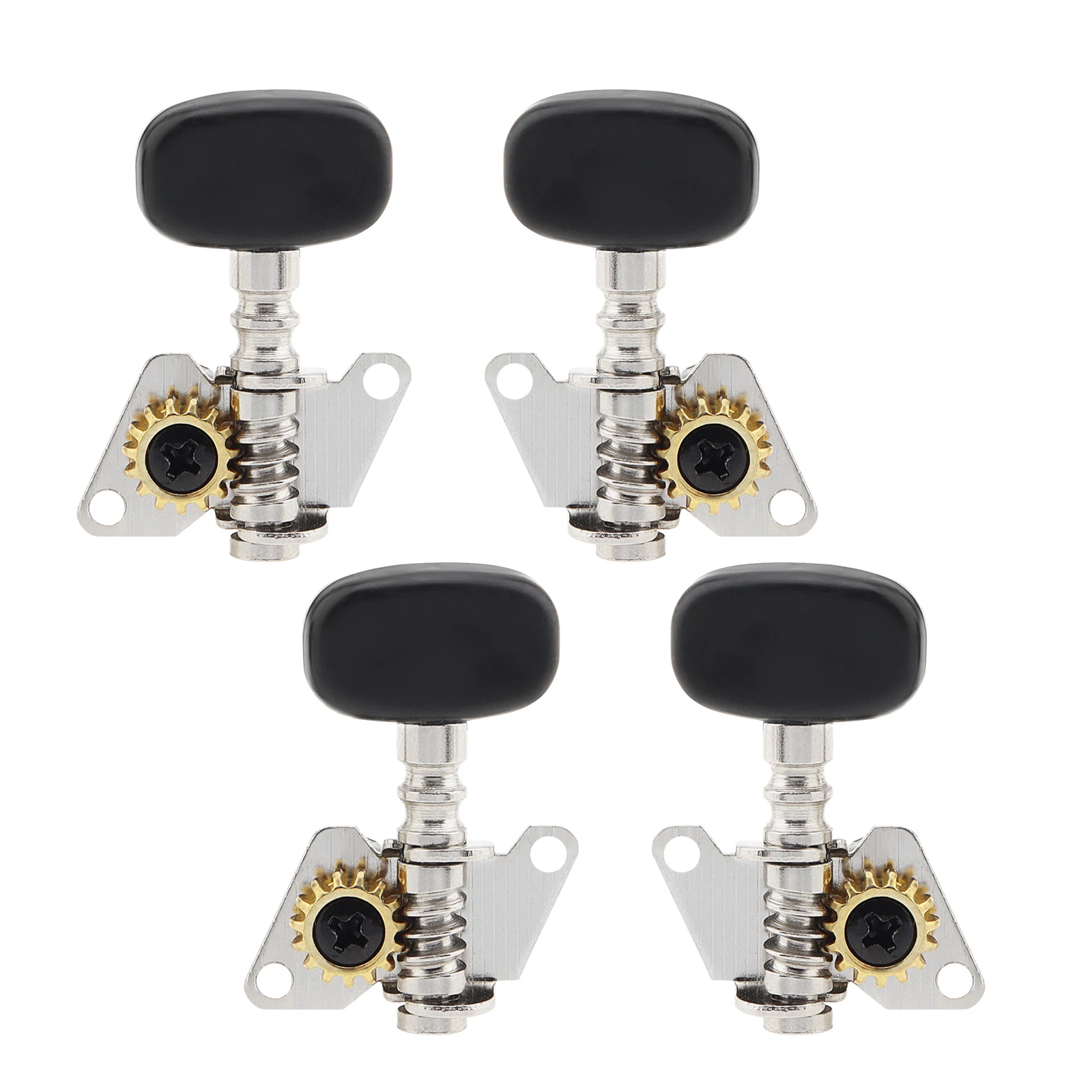 4 Stück Ukulele Schwarz Stimmwirbel 2R+2L Stahl Mechaniken Mechaniken für 21/23/26 Zoll Ukulelen – Detail 3