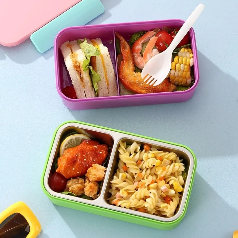 Stainless Steel Portable Lunch Box 2 Compartment Leak-proof Seal Thermal Lunch Box Large Capacity with Tableware