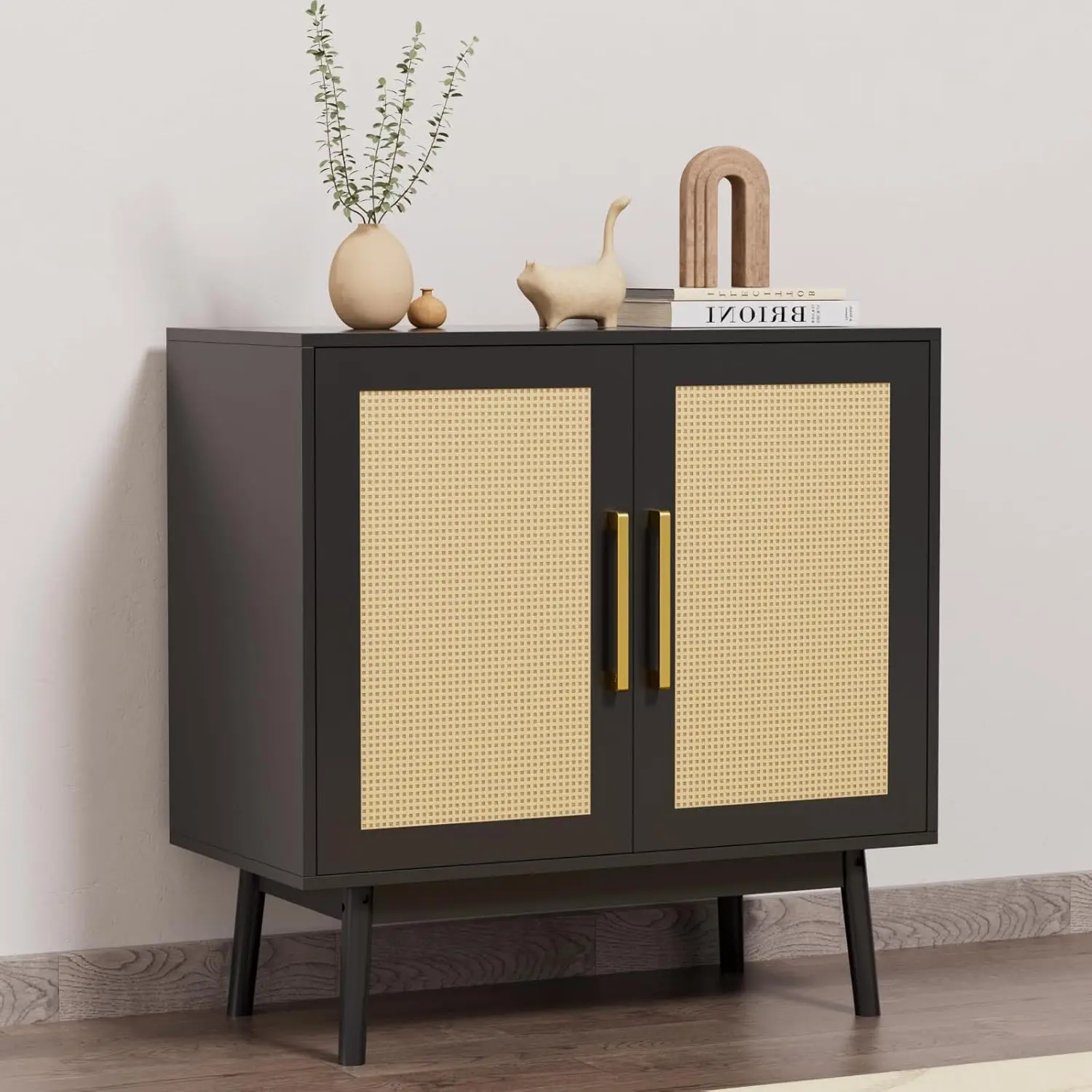 

Rattan Storage Cabinet With Doors And Shelves, Natural Rattan Sideboard And Buffet With Storage, Free Standing Accent Cabinet