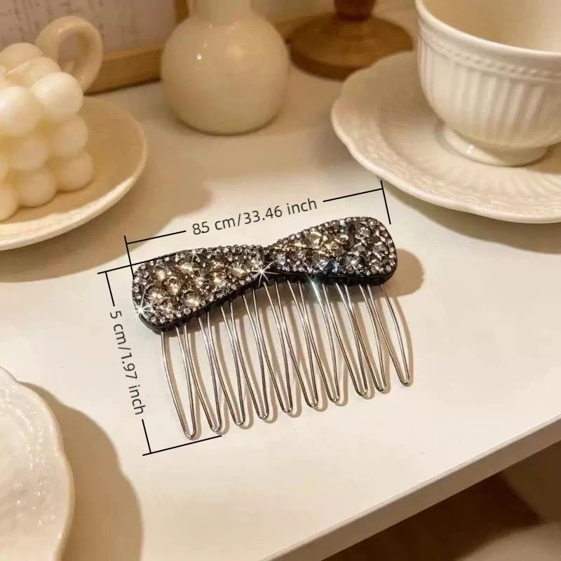 Rhinestone Bow Hair Comb Fashion Reverse Insert Updo Styling Tool for Women Party Dance Hair Decoration