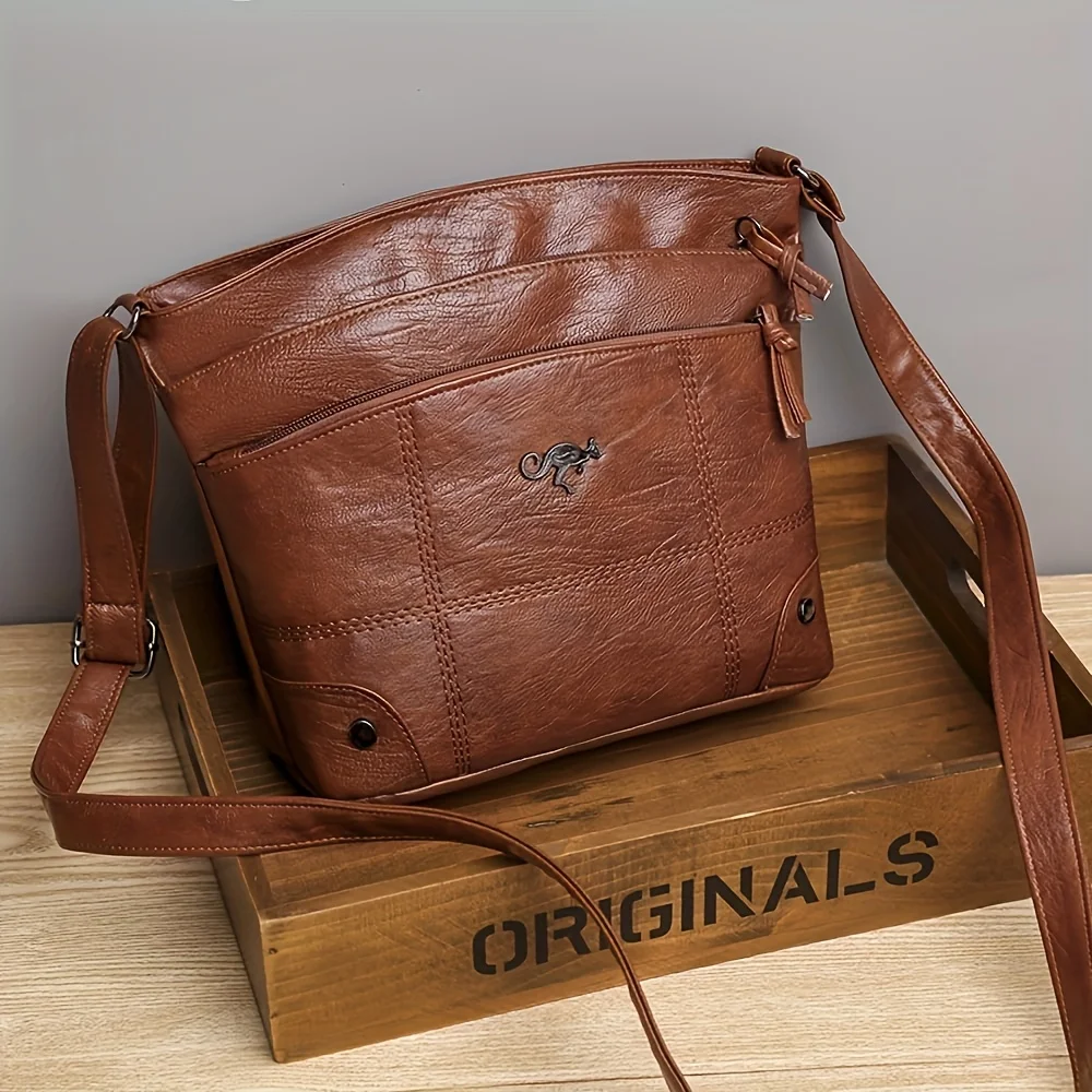 Elegante Umhängetasche im Vintage-Stil, Umhängetasche aus Kunstleder mit mehreren Taschen, verstellbarer Riemen, Arbeitshandtasche für Damen – Detail 3