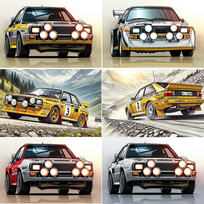 Classic Sports Car Quattro S1 Rally Car Metal Plaque Poster Club Home Bedroom Bar Tin Sign Room Decor Wall Decor