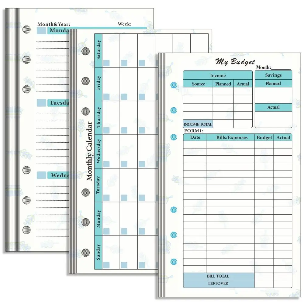 Paper Schedules Organizer Inside Paper Time Management Budget Pages Spiral Binder Paper Refill Inner Pages A6 Loose Leaf Paper