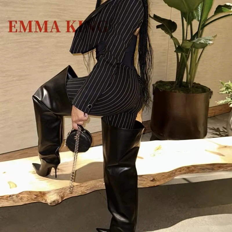 Women Pointy Toe Thigh High Boots Slip-on Design Stiletto Heel Over The Knee Boots Female Sexy Banquet Dress Party Shoes Big 43
