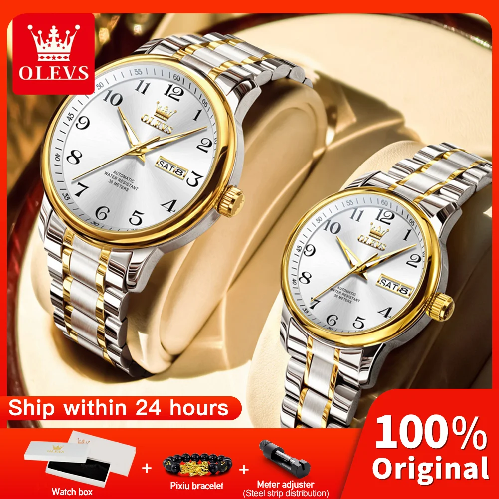OLEVS 7072 Couple Watches Waterproof Luminous Mechanical Watch Day Date Watches For Couple Gifts Original Casual Fashion Reloj