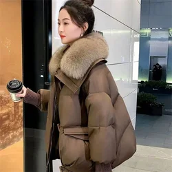 Down Cotton-padded Jacket 2024 Autumn And Winter New Western Style Thick Korean Short Loose Fur Collar Cotton-padded Jacket Top