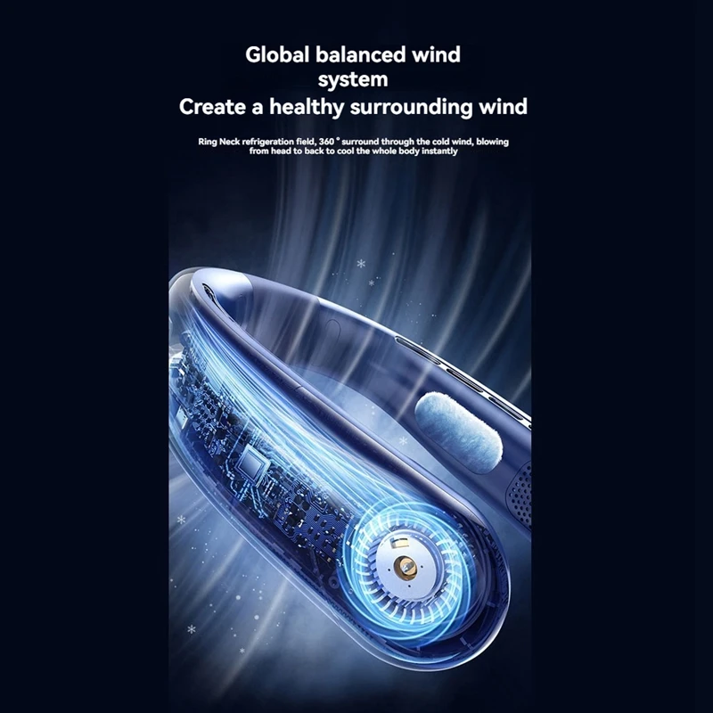 ABDJ-Mute Ventilatore da collo USB portatile 2400Mah Ventilatore da collo di raffreddamento senza lama Display digitale a LED Ventole elettriche eoliche a 5a marcia