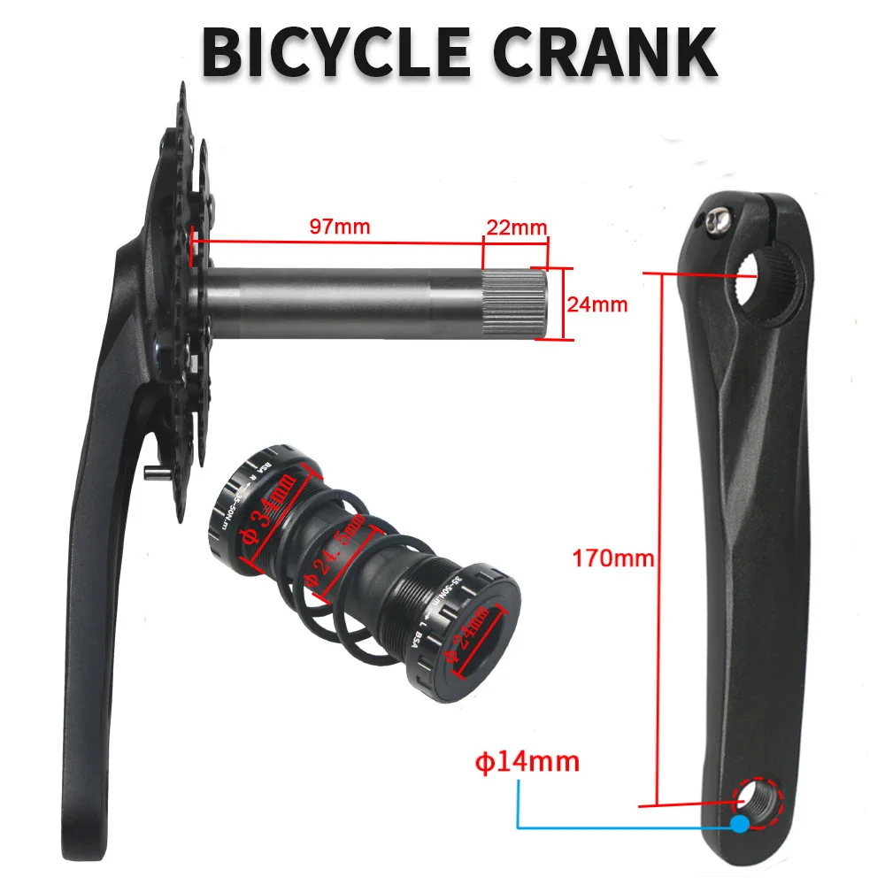 104/64BCD Hollow Integrated MTB Crankset 22T/24T/26T/28T/36T/38T Double/Triple Bicycle Chainring 170mm Mountain Road Bike Crank