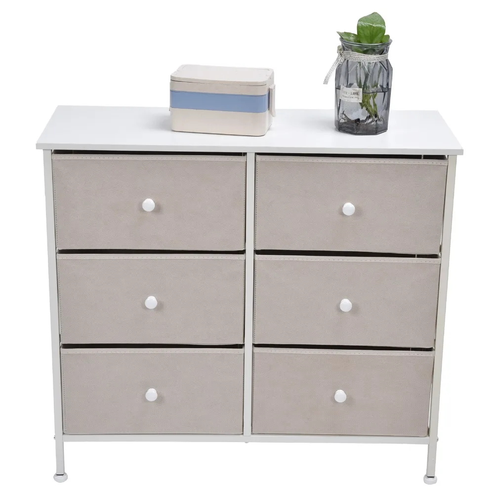 3Tier 6 Drawers Chest NonWoven Fabric Storage Cabinet Unit with Handles Home Bedroom Furniture White