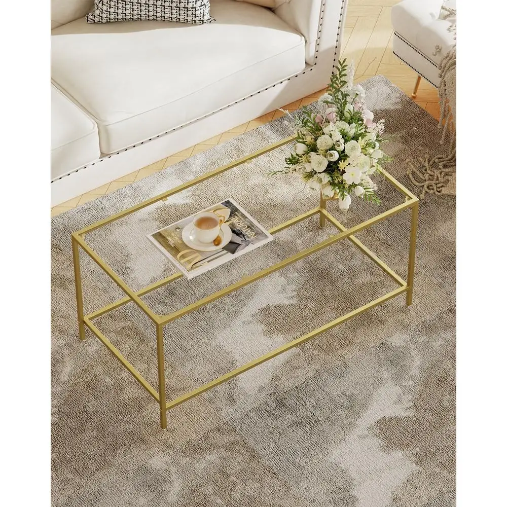 

Glass Coffee Table, Modern Rectangular Coffee Table for Living Room, Minimalist Center Tea Table with Sturdy Metal Frame for Ap