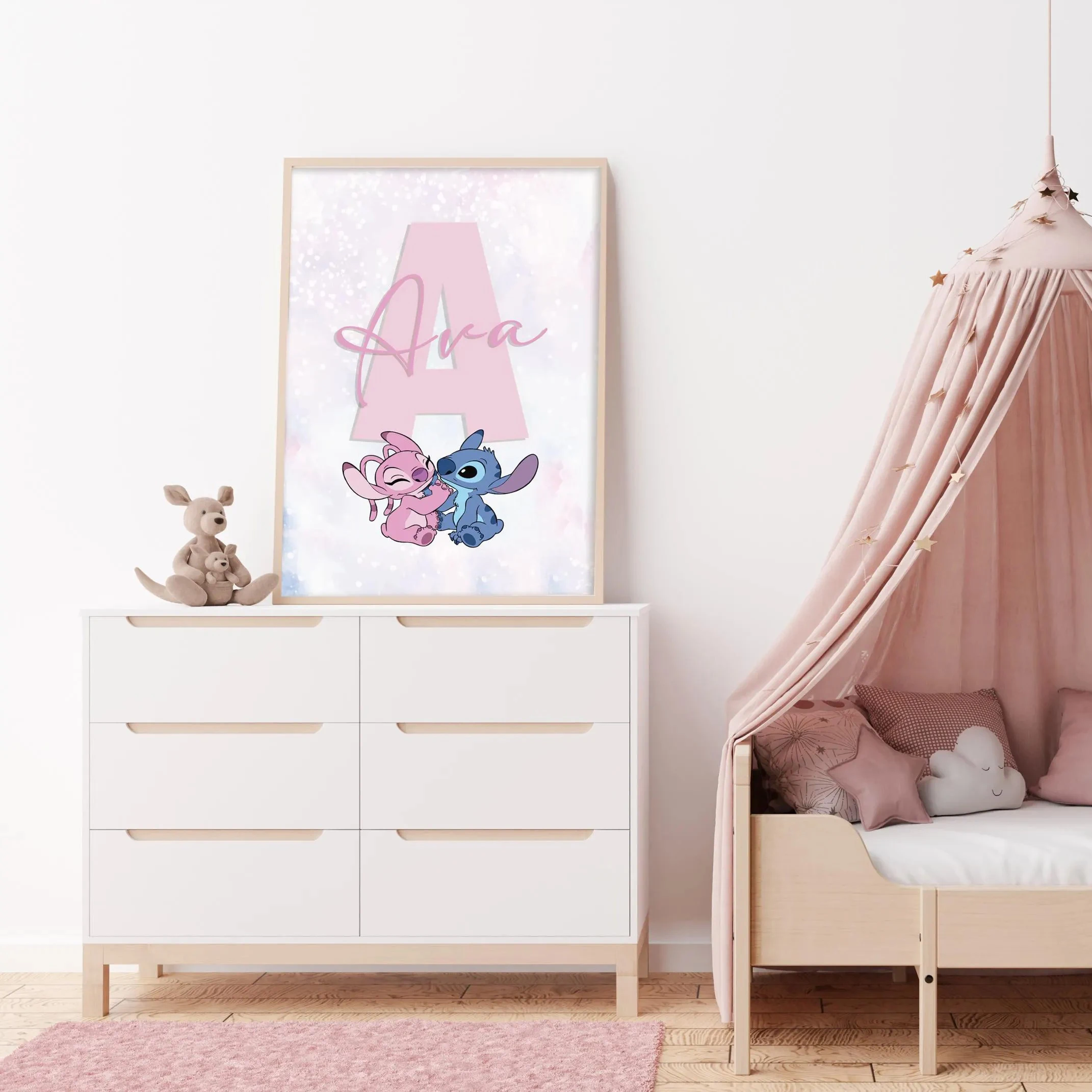 غرزة الملائكة 3 قطعة اسم مخصص مطبوعة المشارك ليلو وستيتش جدار الفن ديزني نمط الحضانة ديكور الاطفال هدايا غرفة الأطفال