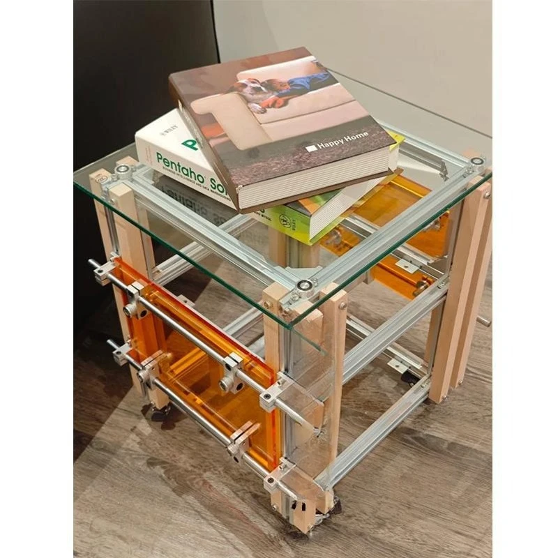 

Simple and modern aluminum profile tempered glass coffee table with wheels movable acrylic edge table small apartment sofa