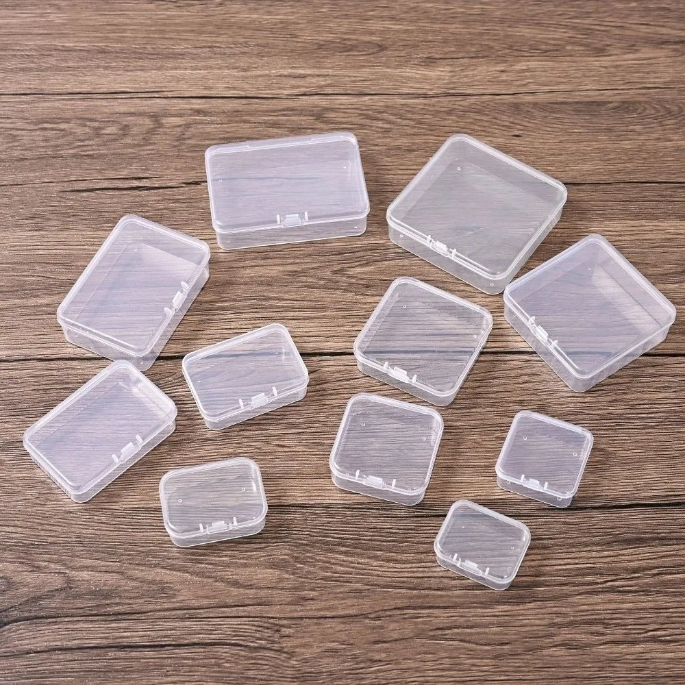 Mini Transparent Storage Box Rectangle Dust-proof Sewing Storage Box Flip Cover Integrated Beads Storage Container
