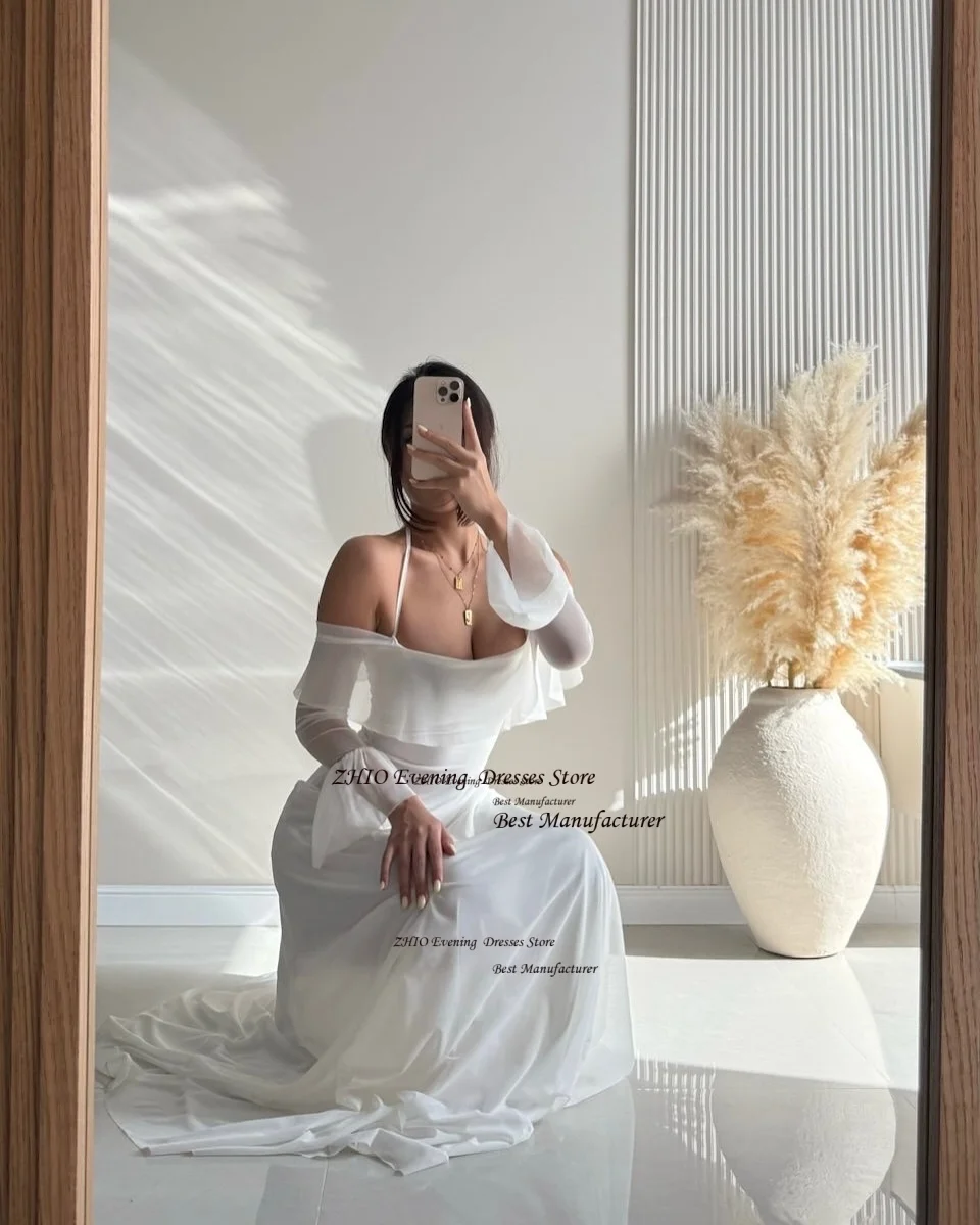 ZHIO новый дизайн, Иллюзионное вечернее платье из органзы с открытыми плечами и рюшами, вечернее платье трапециевидной формы с длинными рукавами, платье для выпускного вечера для женщин по индивидуальному заказу