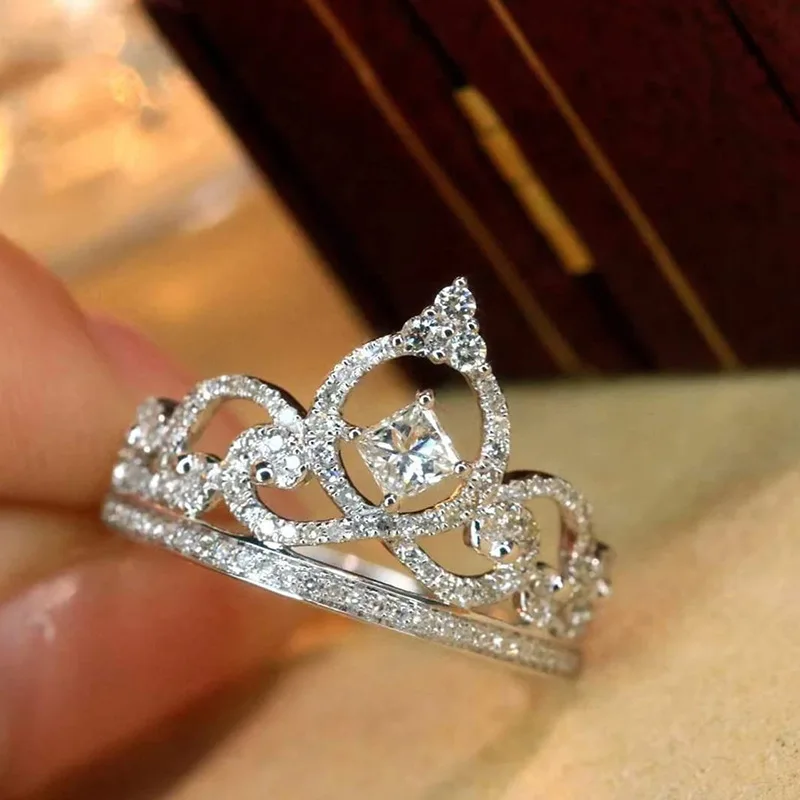 Exquisite Female Ring Real 925 Sterling Silver Princess Crown Cross Zircon Finger Rings for Women Statement Jewelry Gift Anillos