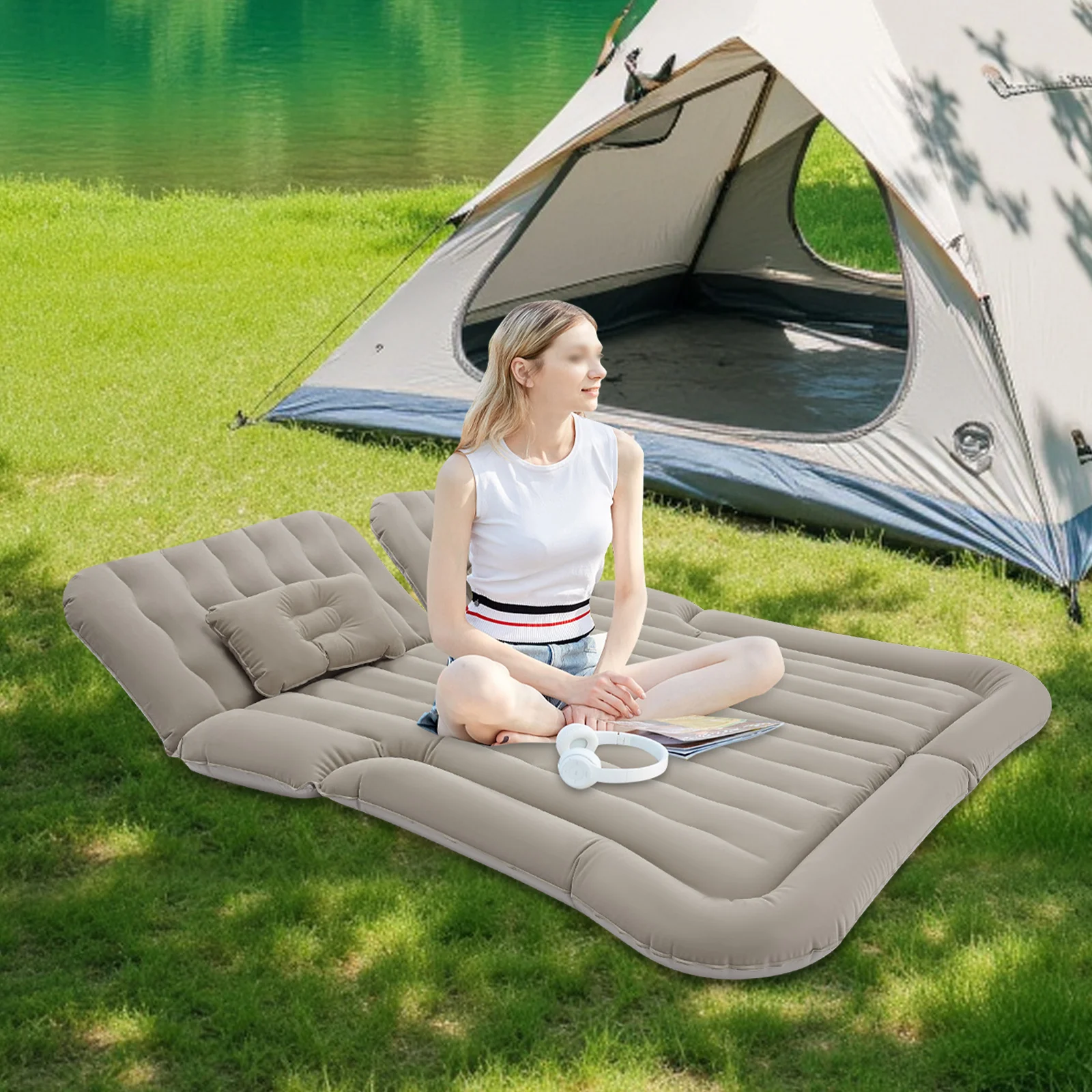 

Автомобильный матрас, 2 подушки, двусторонний утолщенный флокированный матрас для авто, надувная кровать для кемпинга, для багажника и заднего сиденья, 175x130 см