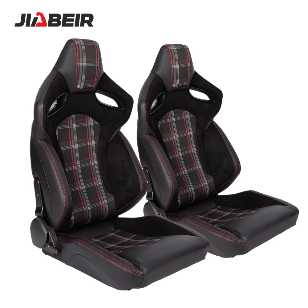 JBR9007 Universal Black With Red Recline Leather Racing Bucket Car Seat