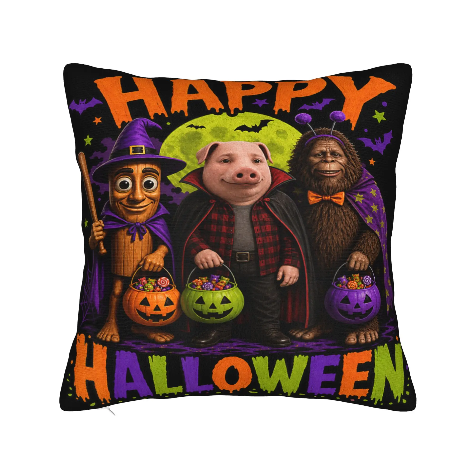 Happy Halloween Tung Tung John Pork Bigfoot Brainrot Meme Pillow Cover Cushion Cover Fashion Pillow Case For Couch Sofa Bedroom