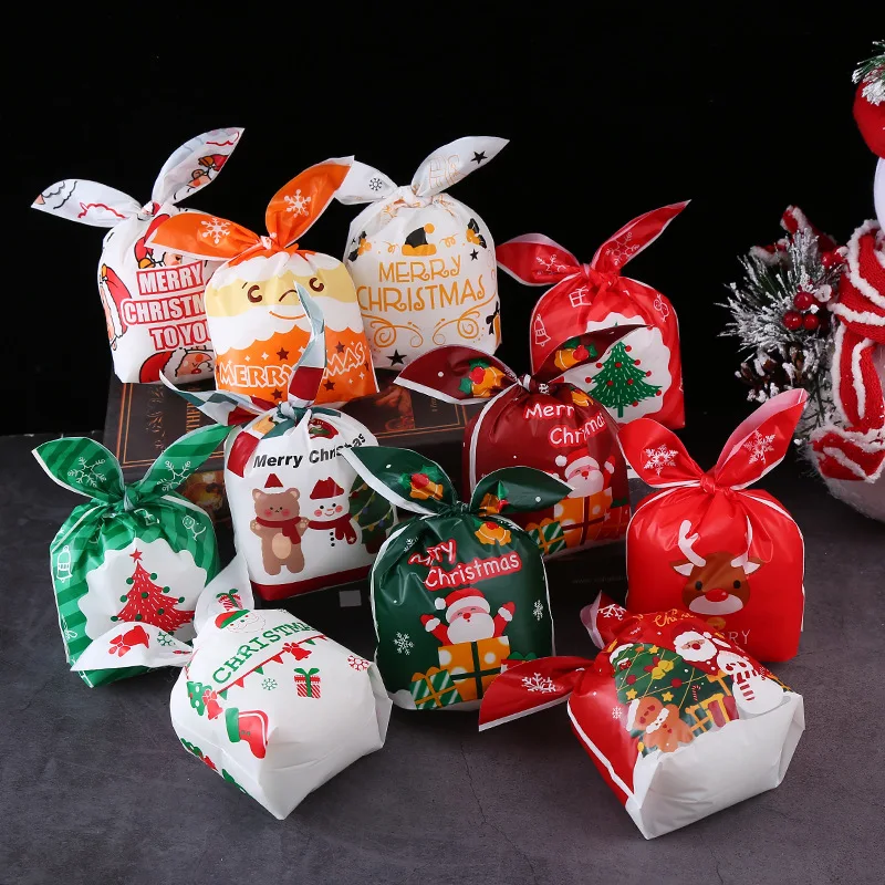 10/50Pcs/Lot Rabbit Ear Plastic Bags Christmas Candy Gift Bag For Biscuits Snacks Baking Favor Bracelet Jewelry Packaging Bags