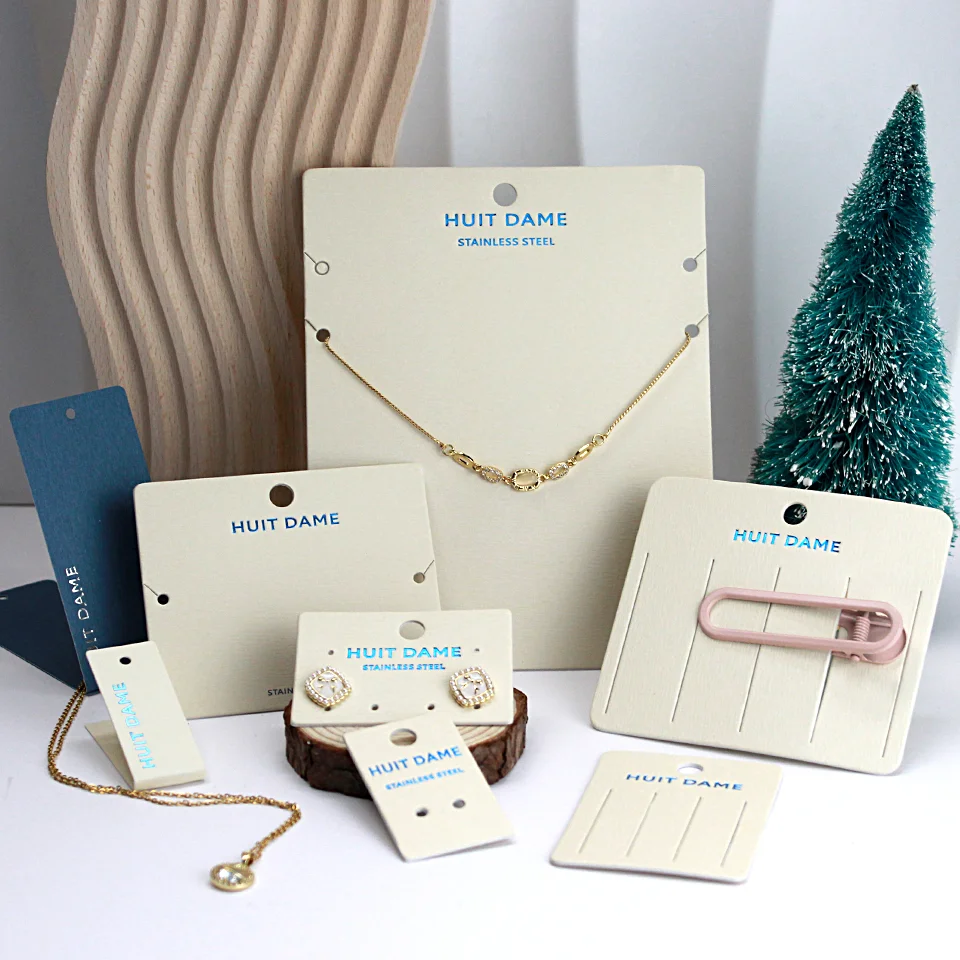 Custom Blue Hot Stamping LOGO Jewelry Card Earring/Necklace/Bracelace Display and Storage with Hole Printed Grain Paper