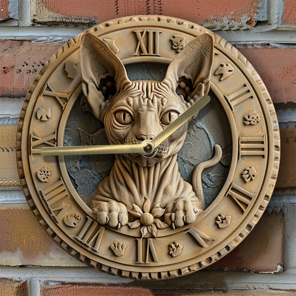 

Sphynx Cat Silent Aluminum Wall Clock - Diy, Perfect For Winter & Thanksgiving Decor